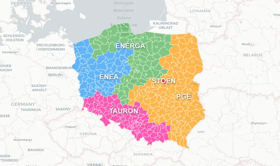 Mapa podziału Polski na operatorów OSD